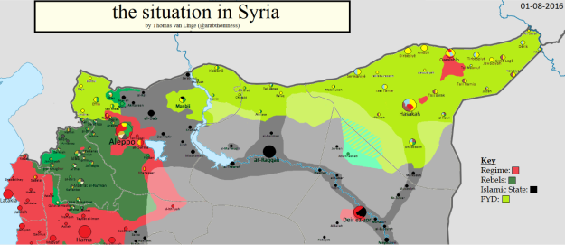 Situation map of northern Syria, 1 August 2016, by Thomas van Linge